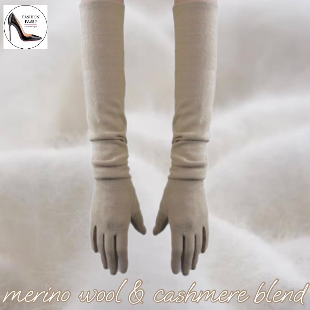 Luxury Long Cashmere Merino Wool Gloves Classic Beige Driving Winter Warm gloves